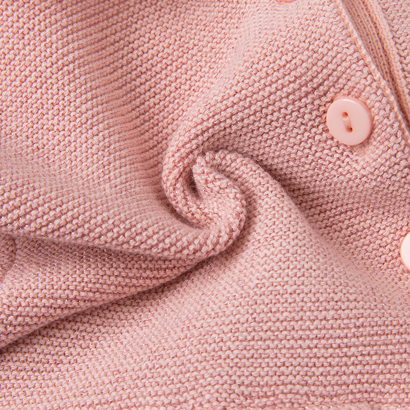 فستان للبنات الصغيرات بأكمام طويلة من التول الوردي مع أجزاء محبوكة مزين بعقدة