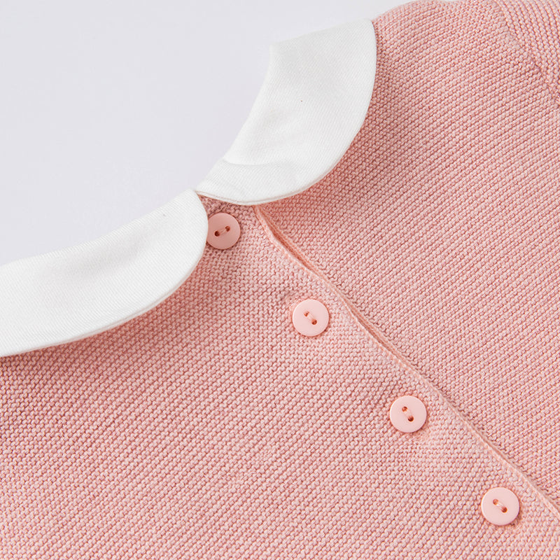 فستان للبنات الصغيرات بأكمام طويلة من التول الوردي مع أجزاء محبوكة مزين بعقدة