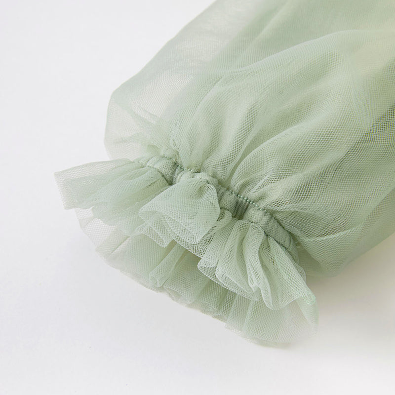 فستان بنات بأكمام طويلة من التول أخضر رمادي بأسلوب ملكي