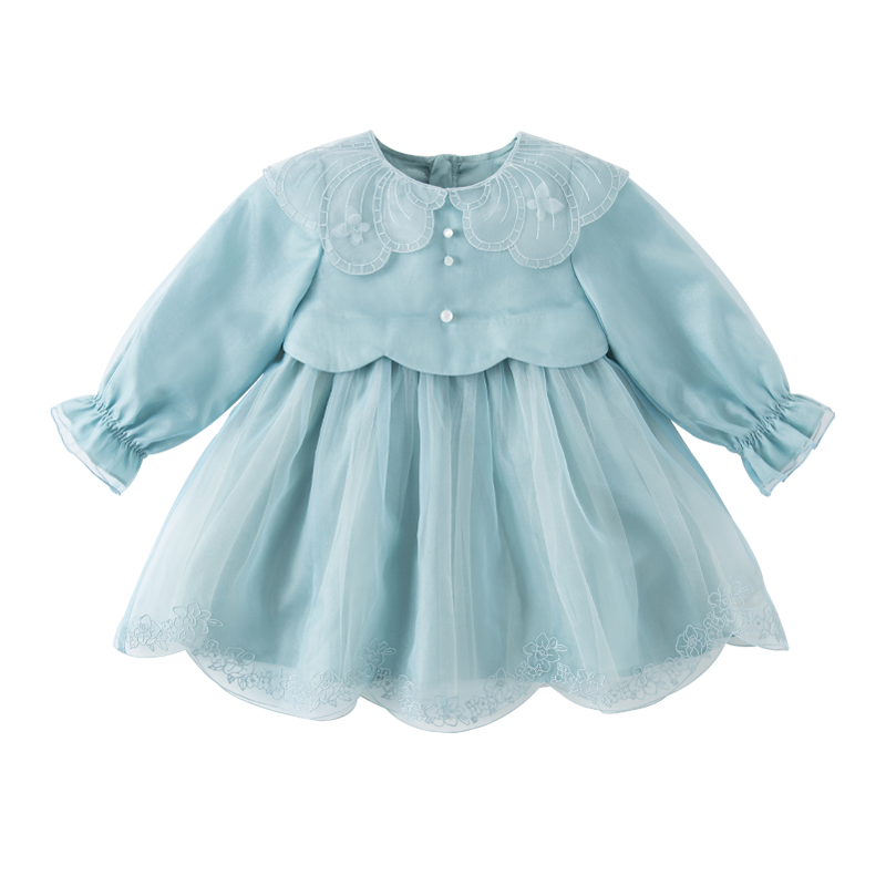 فستان بنات بأكمام طويلة من التول رمادي أزرق تصميم أميري فاخر