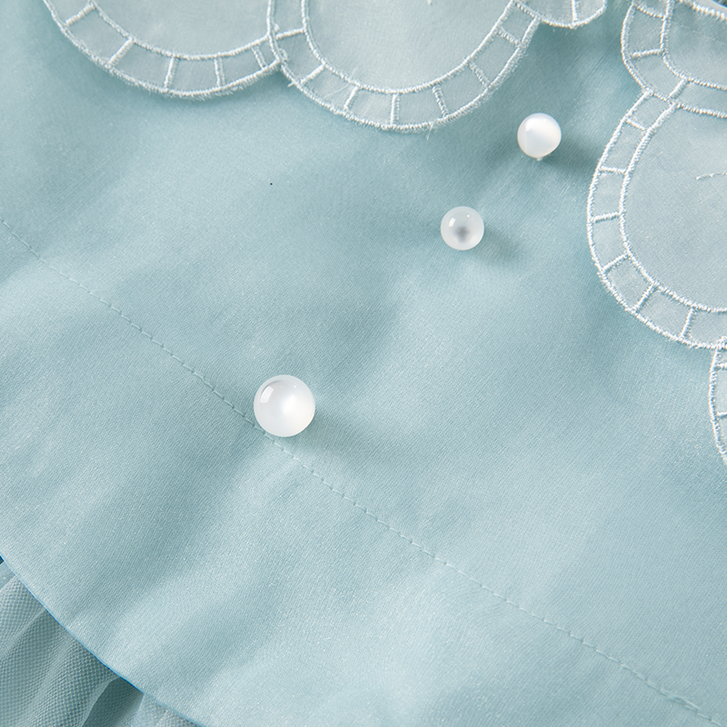 فستان بنات بأكمام طويلة من التول رمادي أزرق تصميم أميري فاخر