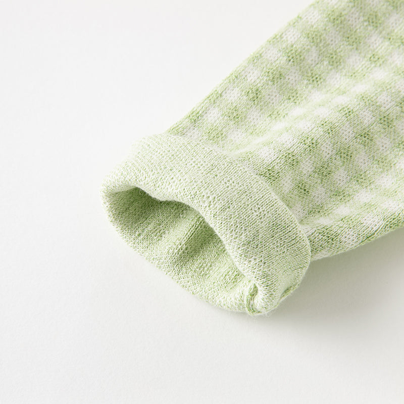 فستان بنات طويل الأكمام بنقشة مربعات خضراء من قماش محبوك مع تنورة تول بأسلوب أميرة