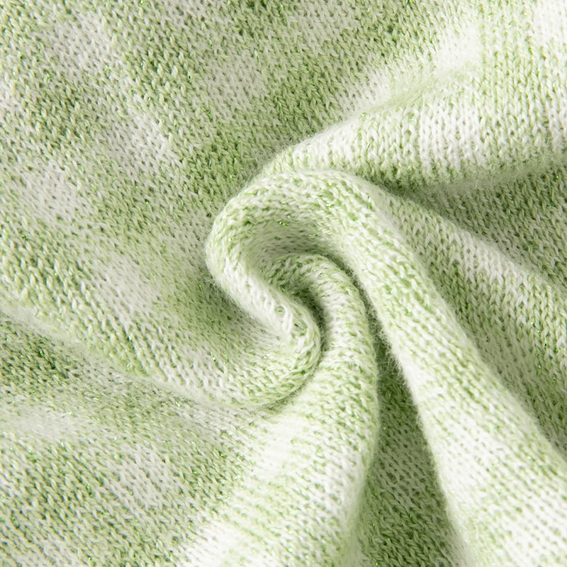 فستان بنات طويل الأكمام بنقشة مربعات خضراء من قماش محبوك مع تنورة تول بأسلوب أميرة