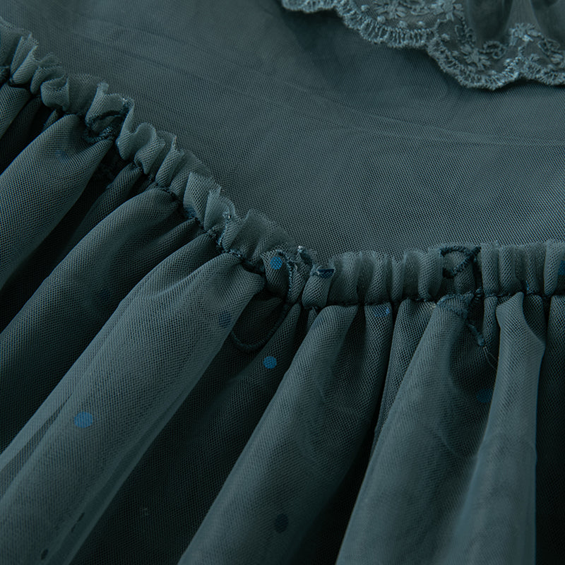 فستان بنات طويل الأكمام من التول باللون أزرق طاووس بأسلوب أميرة (يشمل حقيبة كروس)