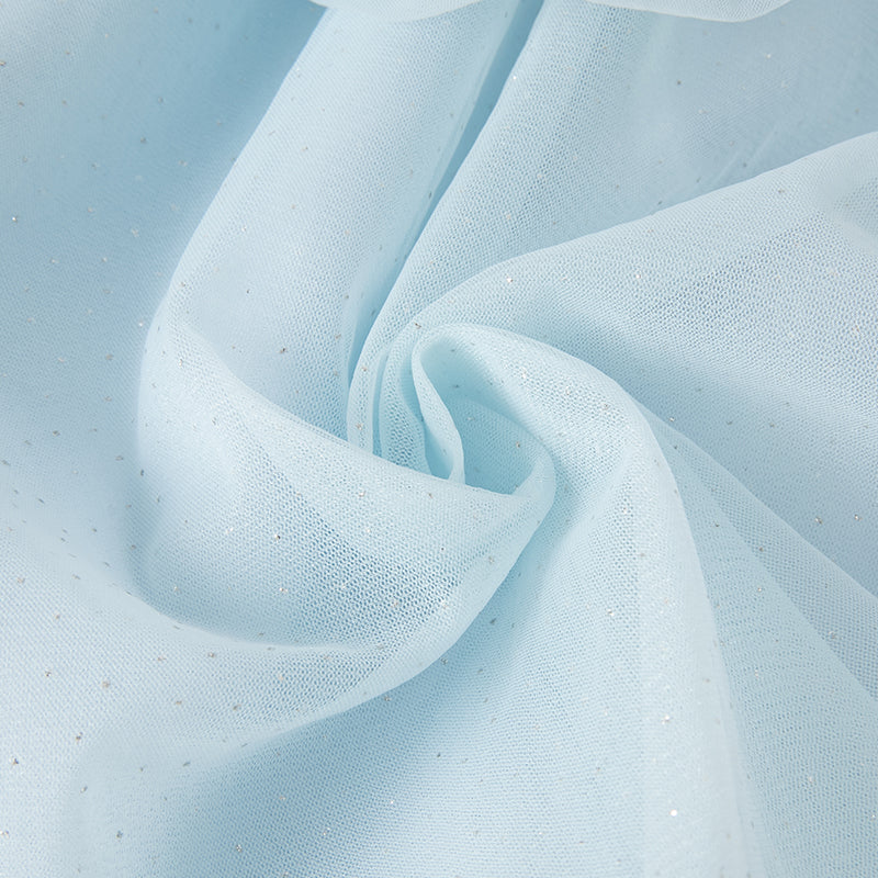 فستان بنات طويل الأكمام من التول باللون الأزرق مع تطريز دانتيل، أسلوب أميرة (يشمل حقيبة كروس)