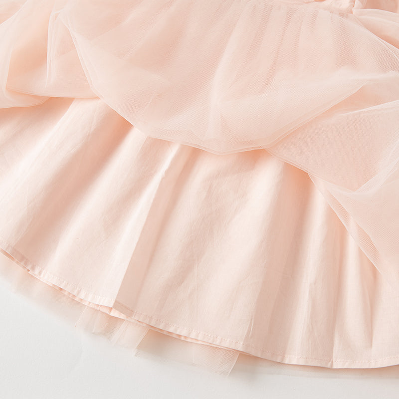 فستان بنات طويل الأكمام من التول باللون الوردي بأسلوب صيني عصري