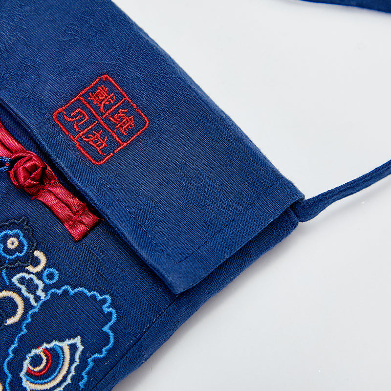 حقيبة كروس بودي جينز زرقاء عصرية بتطريز صيني، مناسبة للبنين والبنات