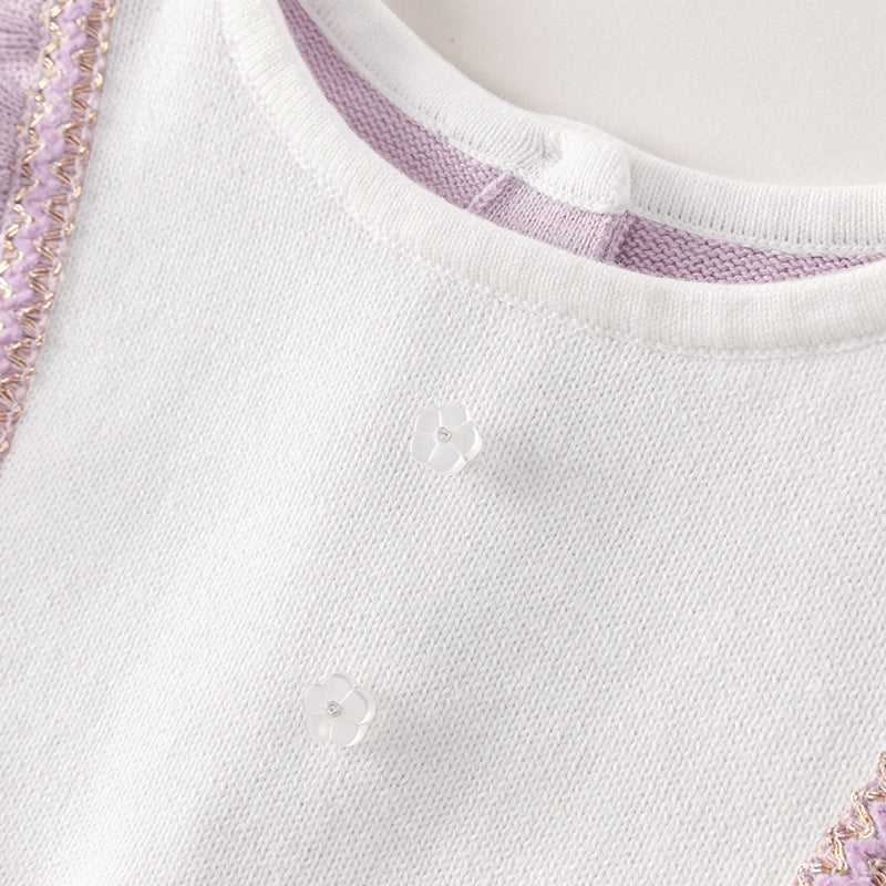 فستان بنات طويل الأكمام من قماش محبوك باللون البنفسجي الفاتح مع تنورة تول بأسلوب أميرة