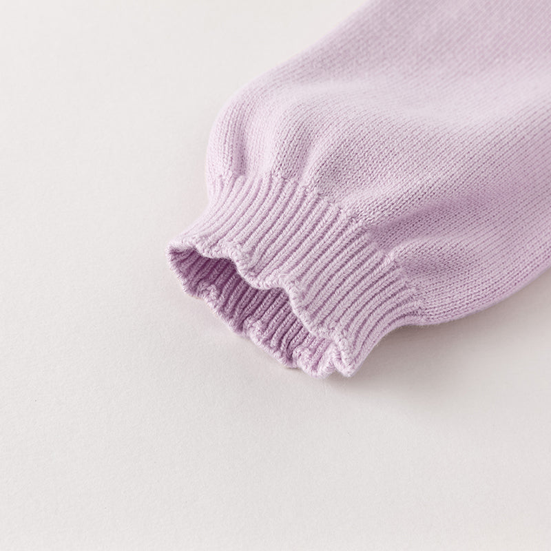 فستان بنات طويل الأكمام من قماش محبوك باللون البنفسجي الفاتح مع تنورة تول بأسلوب أميرة