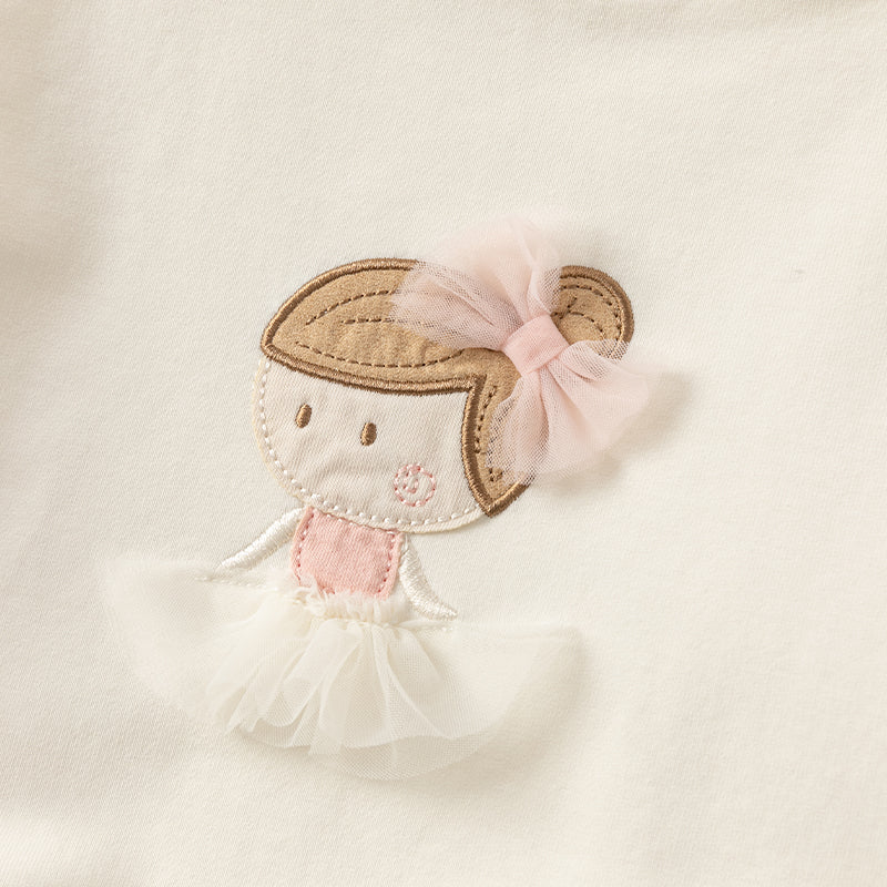 فستان بنات طويل الأكمام من قماش محبوك باللون البيج مع تنورة تول بأسلوب أميرة، أسلوب غير رسمي