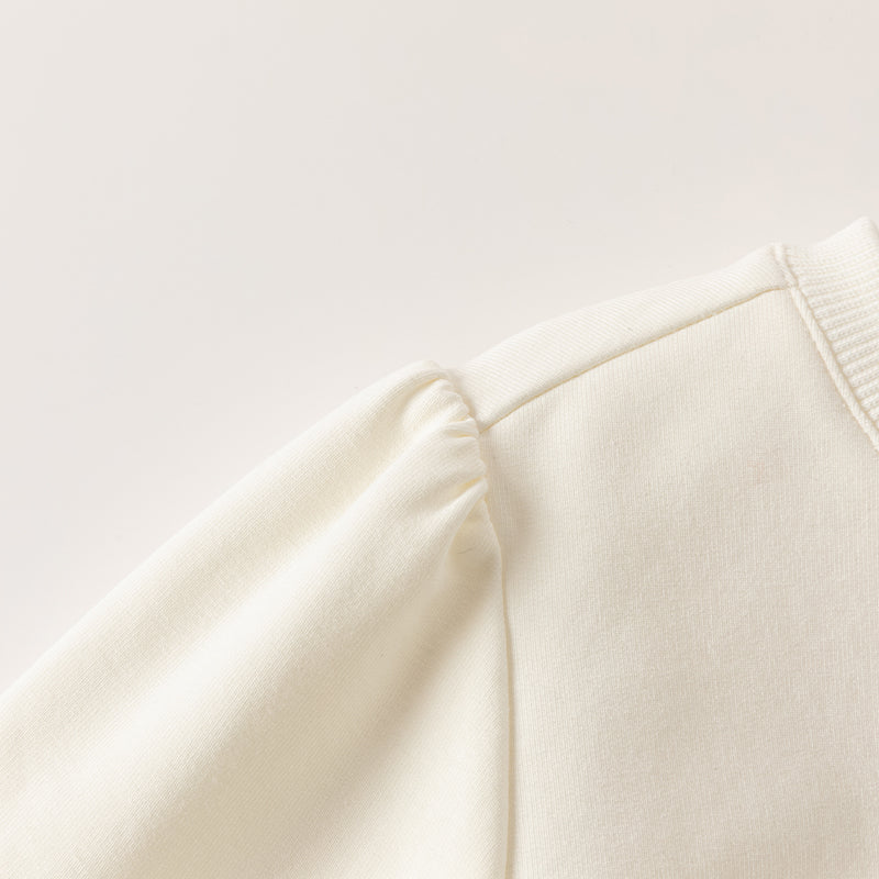 فستان بنات طويل الأكمام من قماش محبوك باللون البيج مع تنورة تول بأسلوب أميرة، أسلوب غير رسمي