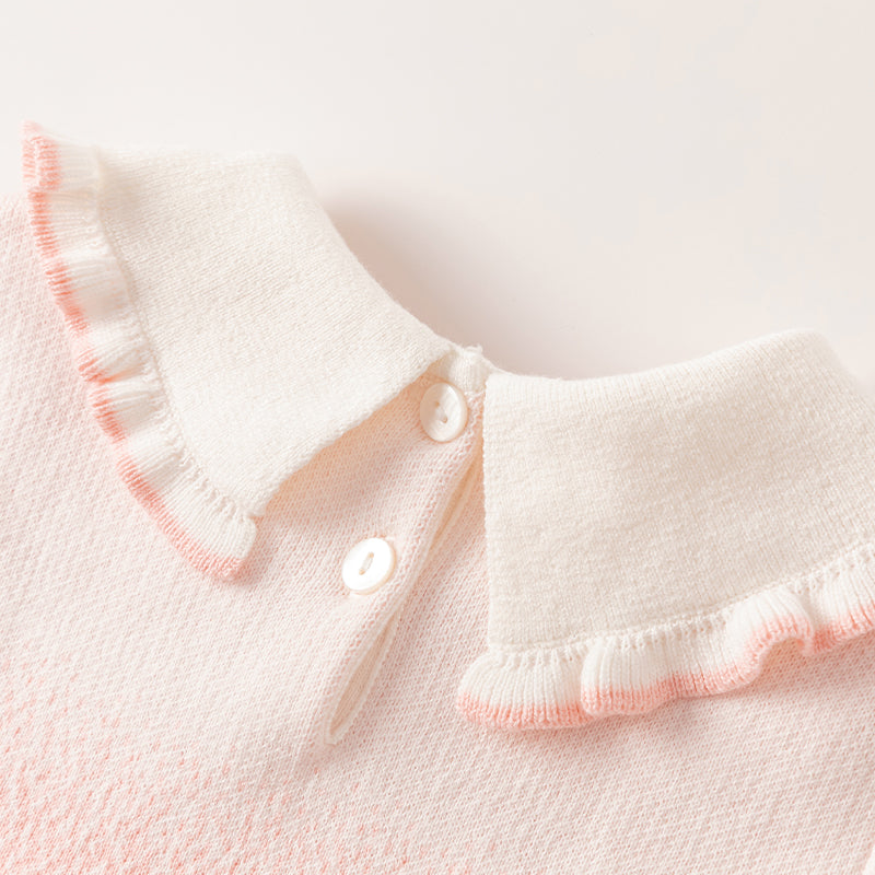 فستان للأطفال بأكمام طويلة من التريكو الوردي مع تنورة من التول، مزين برسمة أرنب لطيف