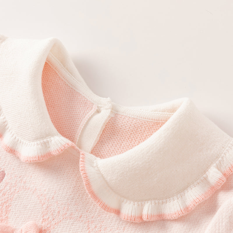 فستان للأطفال بأكمام طويلة من التريكو الوردي مع تنورة من التول، مزين برسمة أرنب لطيف