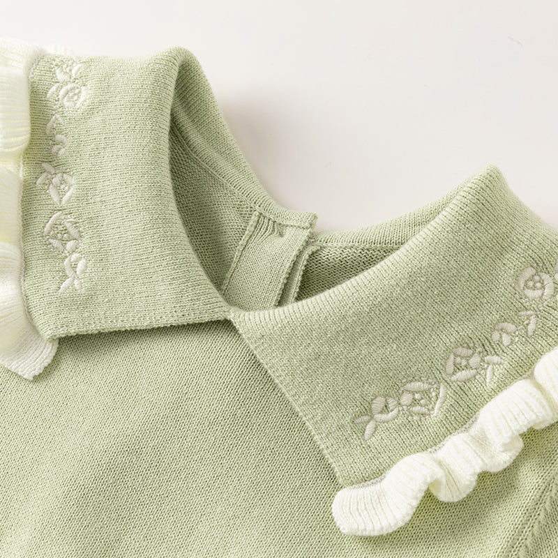 فستان بنات طويل الأكمام من قماش محبوك باللون الأخضر التفاحي مع تنورة تول بأسلوب أميرة، أسلوب أنيق