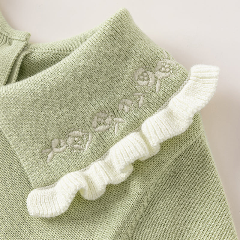 فستان بنات طويل الأكمام من قماش محبوك باللون الأخضر التفاحي مع تنورة تول بأسلوب أميرة، أسلوب أنيق