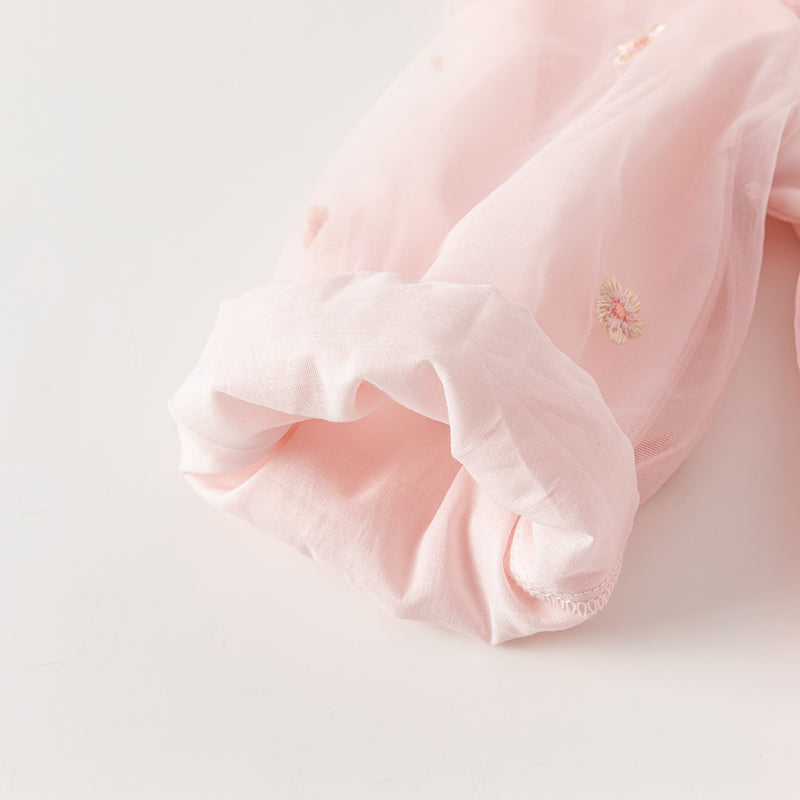 فستان بنات طويل الأكمام من التول باللون الوردي الفاتح بأسلوب أميرة لطيف