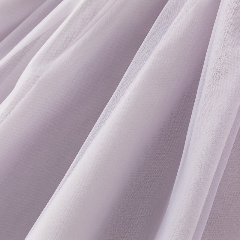 فستان أميرة شبكي للفتيات الصغيرات بكم طويل وياقة مربعة باللون البنفسجي الفاتح لفصلي الربيع والخريف