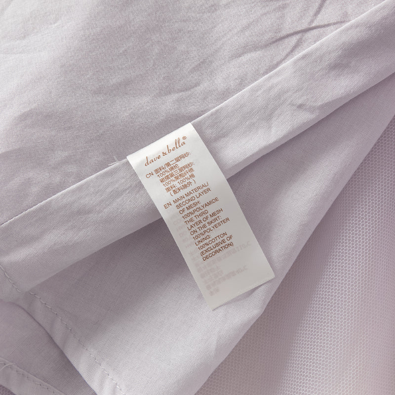 فستان أميرة شبكي للفتيات الصغيرات بكم طويل وياقة مربعة باللون البنفسجي الفاتح لفصلي الربيع والخريف