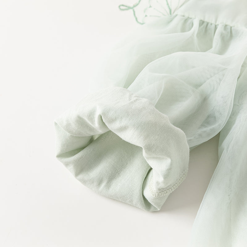 فستان بنات بأكمام طويلة من التول باللون الأخضر المائي بأكمام على شكل فانوس تصميم أميري