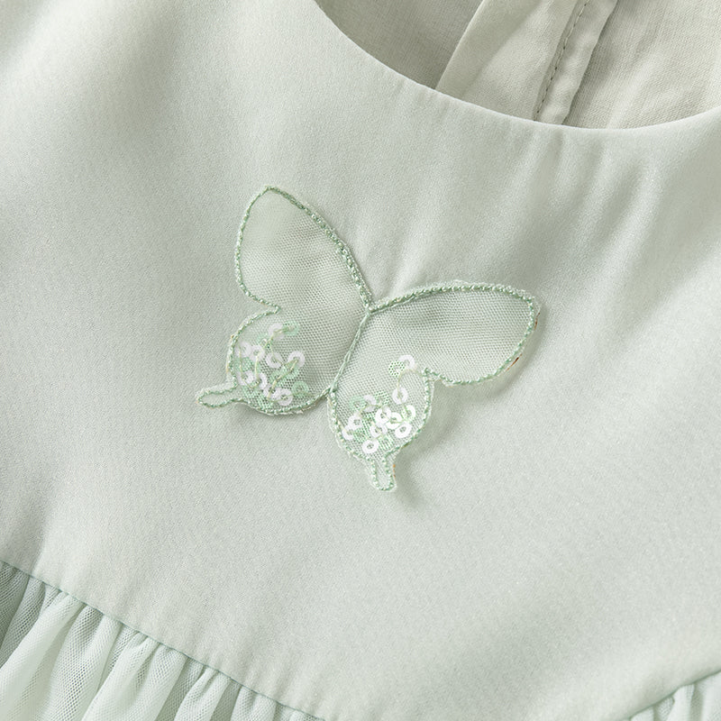 فستان بنات بأكمام طويلة من التول باللون الأخضر المائي بأكمام على شكل فانوس تصميم أميري