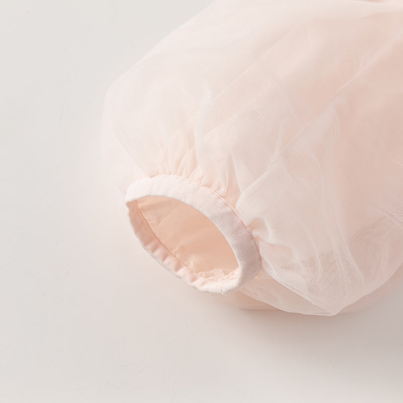 فستان بنات طويل الأكمام من التول باللون الوردي بأسلوب بسيط وناعم