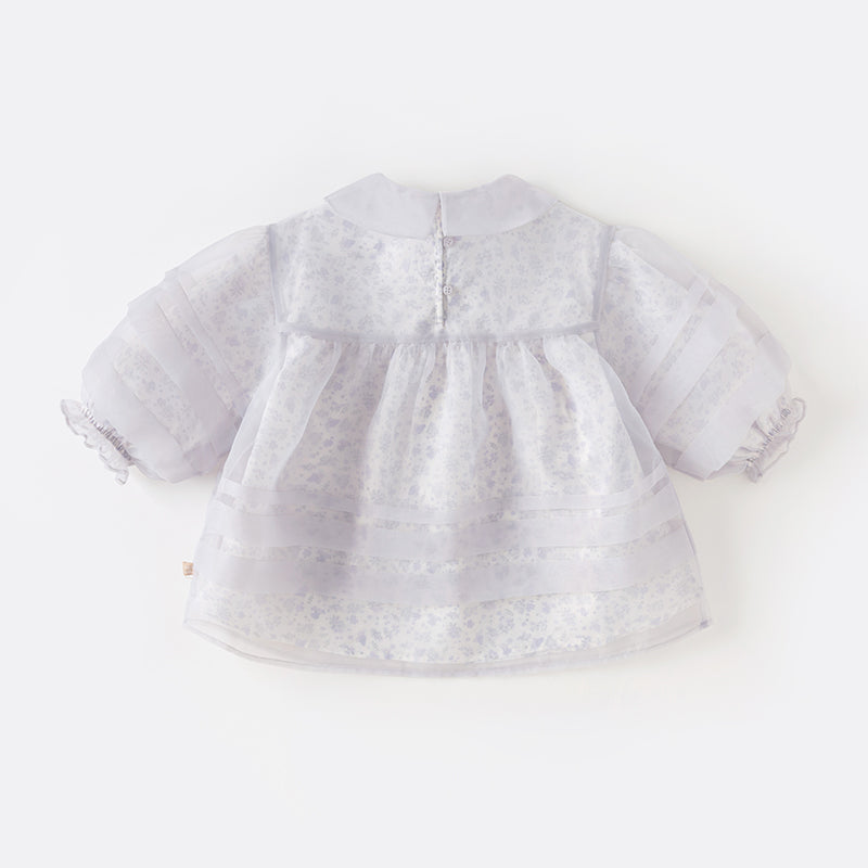 فستان بنات طويل الأكمام من التول باللون البنفسجي الغباري بأسلوب أميرة