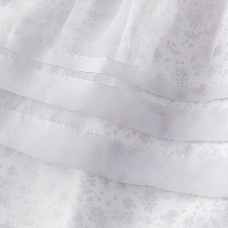 فستان بنات طويل الأكمام من التول باللون البنفسجي الغباري بأسلوب أميرة