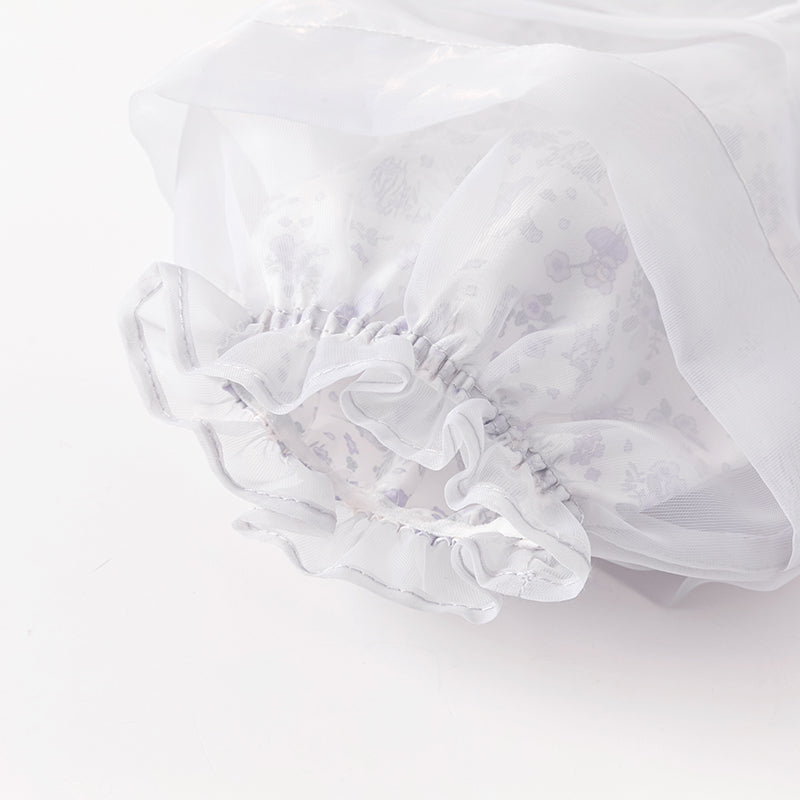 فستان بنات طويل الأكمام من التول باللون البنفسجي الغباري بأسلوب أميرة