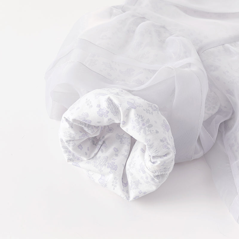 فستان بنات طويل الأكمام من التول باللون البنفسجي الغباري بأسلوب أميرة