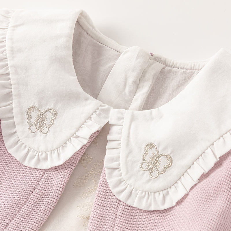 فستان بنات طويل الأكمام بقماش محاك باللون البنفسجي الغباري مع تنورة تول بأسلوب أميرة