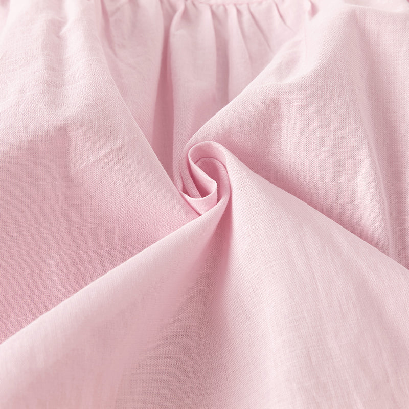 فستان للبنات الصغيرات من التول الوردي بأكمام طويلة بتصميم صيني مع تطريز (يشمل قطعة زينة)