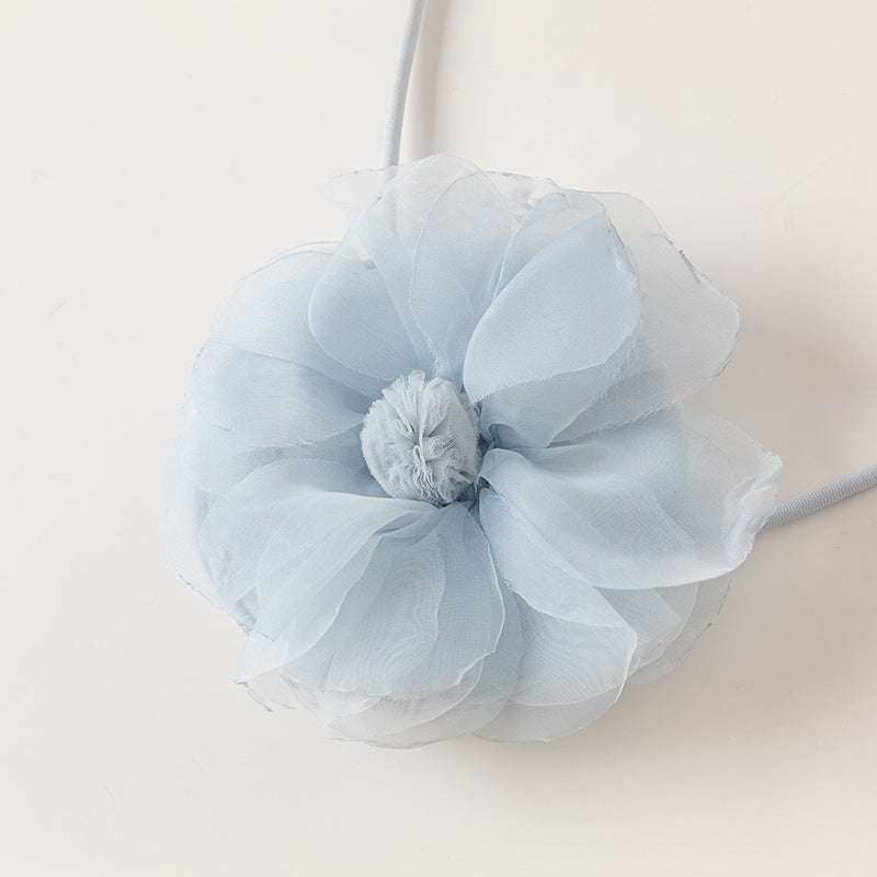 فستان بنات طويل الأكمام من التول باللون الرمادي الأزرق بأسلوب صيني عصري