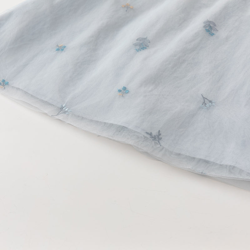 فستان بنات طويل الأكمام من التول باللون الرمادي الأزرق بأسلوب صيني عصري