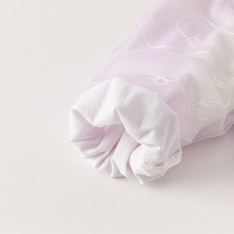 فستان بنات طويل الأكمام من التول باللون البنفسجي مع تطريز دقيق، أسلوب غير رسمي