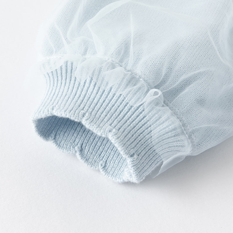 فستان بنات بأكمام طويلة أزرق فاتح مزيج تريكو وتول تنورة تول دانتيل تصميم أميري