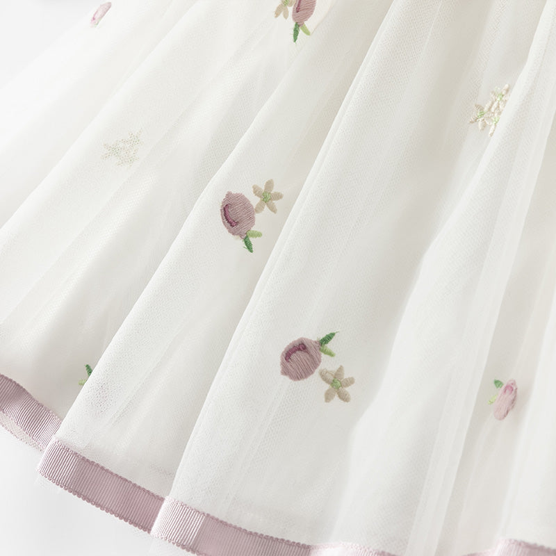 فستان للأطفال بأكمام طويلة من التريكو الأرجواني مع تنورة من التول، بطابع ناعم ومنعش