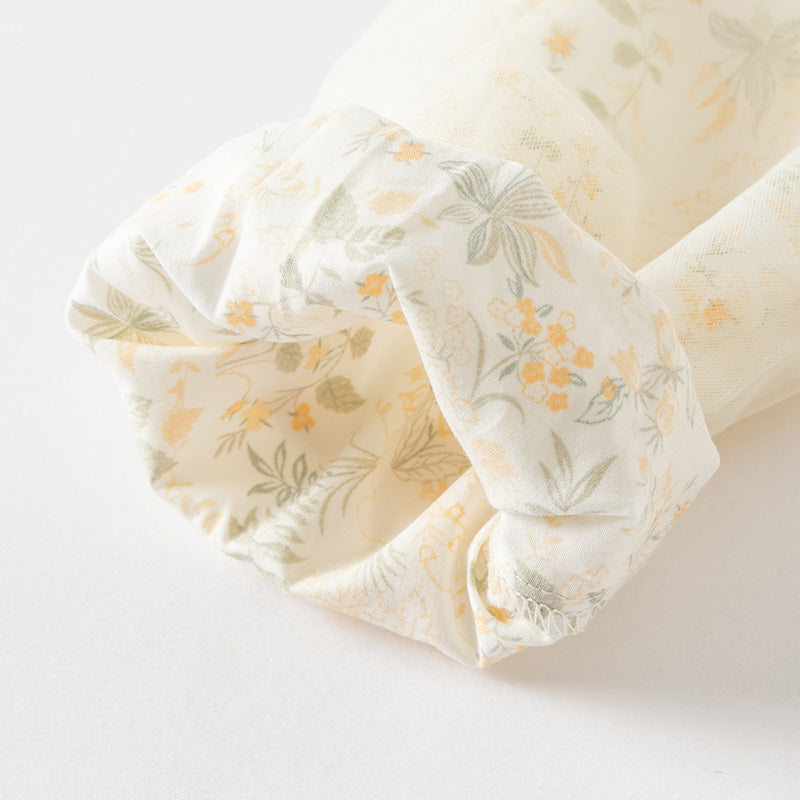 فستان بنات طويل الأكمام من التول باللون الأصفر بأسلوب صيني عصري