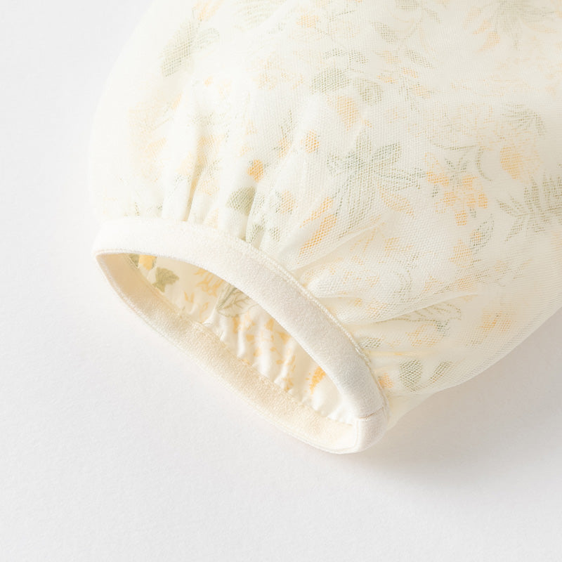 فستان بنات طويل الأكمام من التول باللون الأصفر بأسلوب صيني عصري