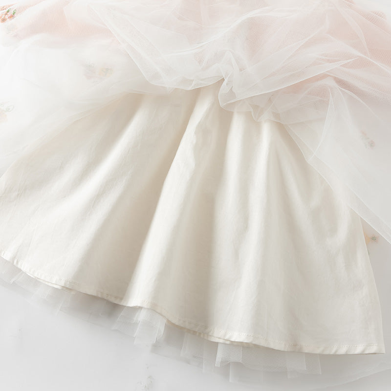 فستان للأطفال بأكمام طويلة من التريكو الوردي البرتقالي مع تنورة من التول