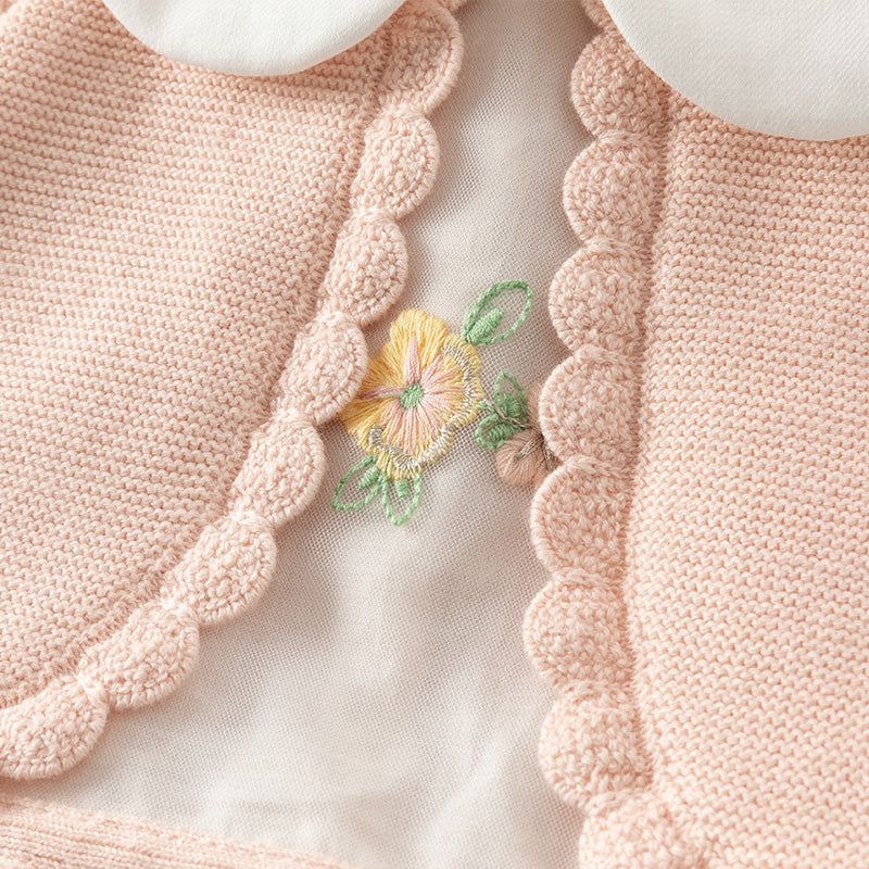 فستان للأطفال بأكمام طويلة من التريكو الوردي البرتقالي مع تنورة من التول