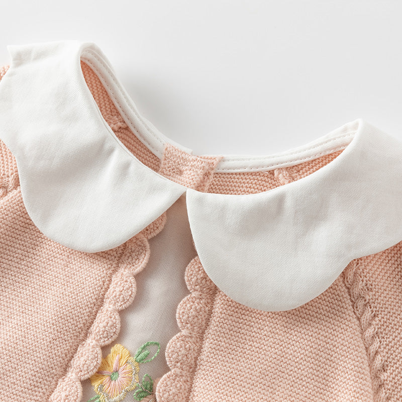 فستان للأطفال بأكمام طويلة من التريكو الوردي البرتقالي مع تنورة من التول