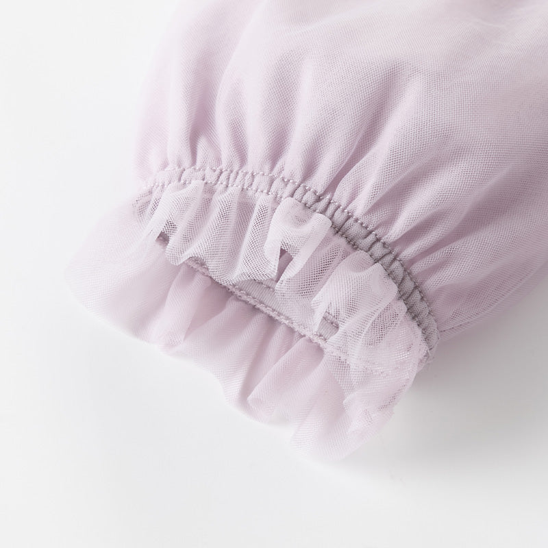 فستان أميرة للبنات الصغيرات بأكمام طويلة من التول البنفسجي مزين بتطريز زهور