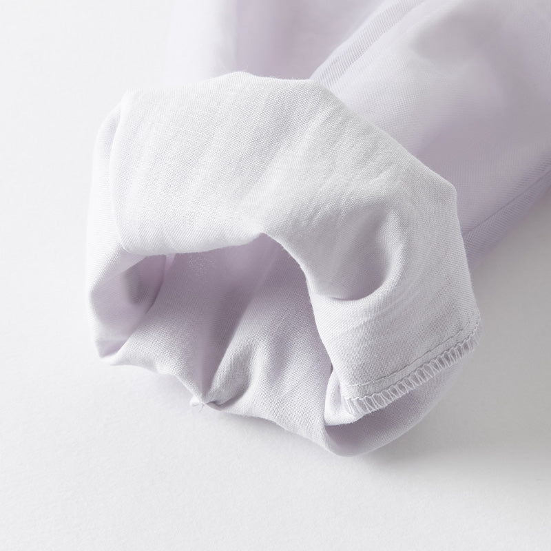 فستان بنات بأكمام طويلة من التول بنفسجي غباري تصميم صيني (يشمل حقيبة كروس)