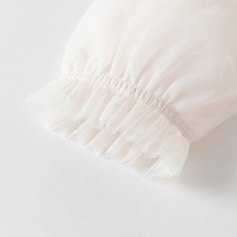 فستان بنات بأكمام طويلة من التول وردي صدفي بتدرج لوني تصميم أميري