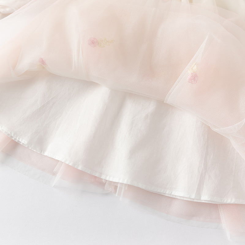 فستان بنات بأكمام طويلة من التول وردي صدفي بتدرج لوني تصميم أميري