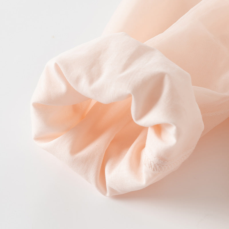 فستان بنات طويل الأكمام من التول باللون الوردي الخوخي بأسلوب صيني عصري (يشمل حقيبة كروس)