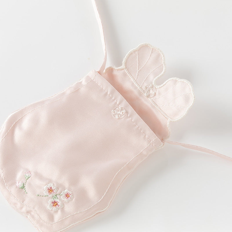 فستان بنات طويل الأكمام من التول باللون الوردي الخوخي بأسلوب صيني عصري (يشمل حقيبة كروس)