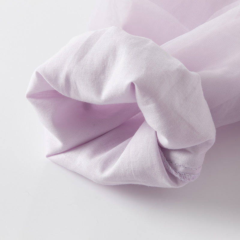 فستان بنات طويل الأكمام من التول باللون البنفسجي الغباري بأسلوب صيني عصري