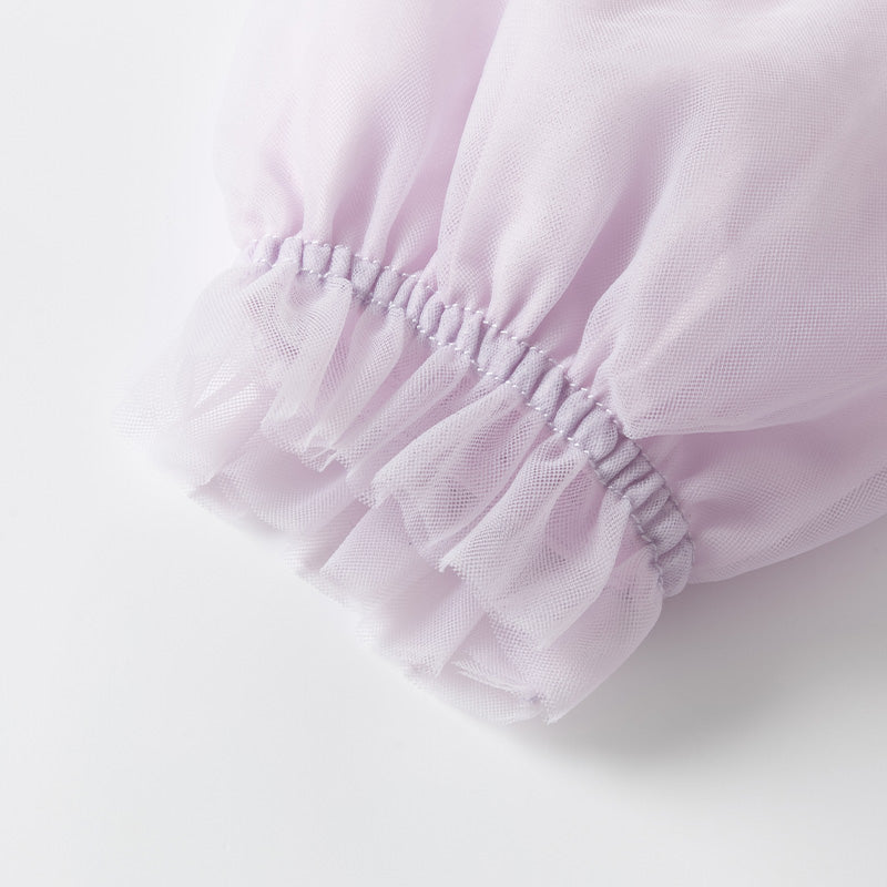 فستان بنات طويل الأكمام من التول باللون البنفسجي الغباري بأسلوب صيني عصري