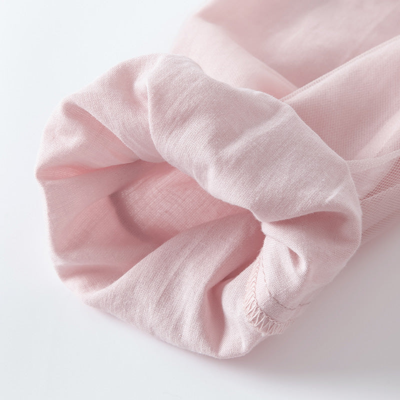 فستان للبنات الصغيرات بأكمام طويلة من التول الوردي بتصميم أنيق مزين بتطريز دانتيل وزهور ثلاثية الأبعاد